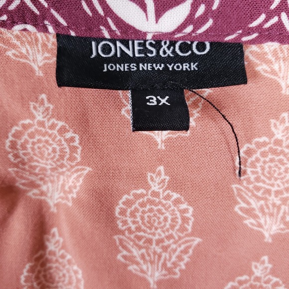 Jones Co Dress 3X Pink Red Patchwork Midi Floral Mixed Print Boho Bloomcore - Picture 3 of 9